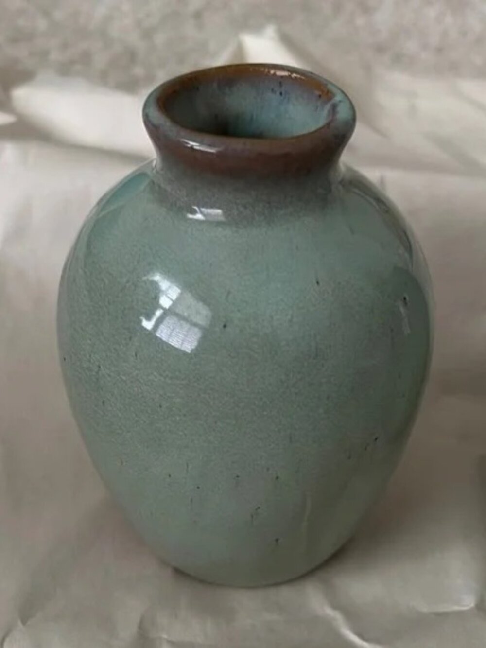 Sea Foam Green Ceramic Glazed Flower Vase, Bud Vases, 4" x 3" Set of 2 - Picture 2 of 6